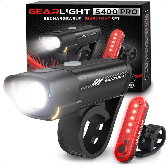 GearLight Juego de luces recargables para bicicleta S400 - Reflectores Potentes luces delanteras y traseras Accesorios para bicicletas para montar en bicicleta de noche - Faro trasero trasero para bic