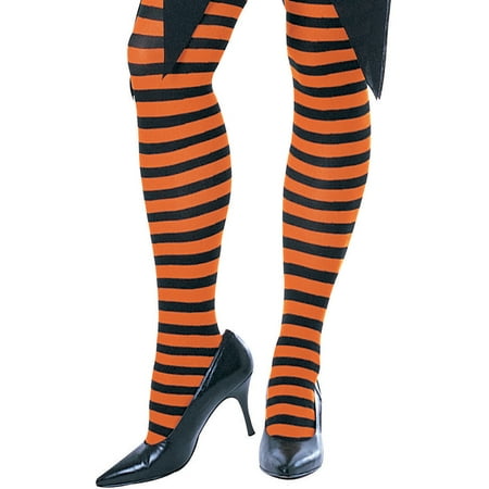 Womens  Black and Orange Striped Witch Costume Tights