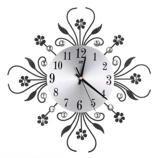 Flor de diamantes de imitación Reloj de pared Metal Floral Cristal Restaurante Bar Hogar Cafetería Decoración Reloj Sweethay JJ15761-01
