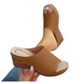 thumbnail image 5 of Slippers for Women Wedge Casual Versatile Open Toe Slip-on Peep Toe Slides Women Footwear Causal Summer Dressy Beach Shoes Brown 8.5, 5 of 5