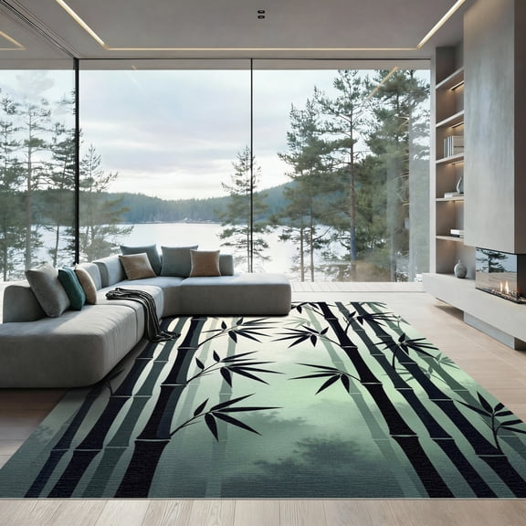 ODIKA 4' x 6' Machine Washable Non-Slip Area Rug, asian print High Traffic Rug, Green, 1013852