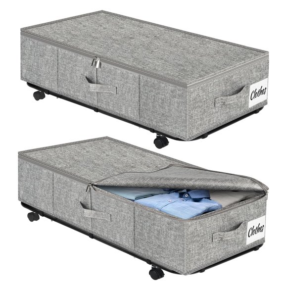 Kukikan 2 cajas de almacenamiento bajo la cama con ruedas, 50 L, paquete de 2