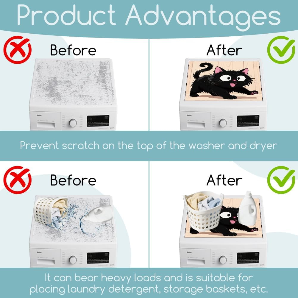 Funny Black Cat Laundry Washer Dryer Dust Cover Mat 23.6x23.6inch