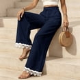 thumbnail image 7 of Nestiefly Women Linen Pants Lace Trim Wide Leg Casual Palazzo Pants Flowy Beach Summer Trousers Pants with Pockets 2026 Navy XL, 7 of 7