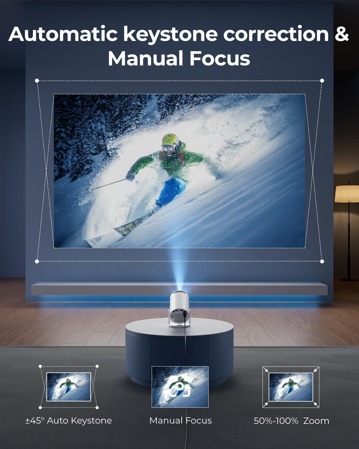 Projector with WiFi  Built-in Apps 180 Rotation Auto  1080P  USB TV Stick Smartphone Laptop Compatible