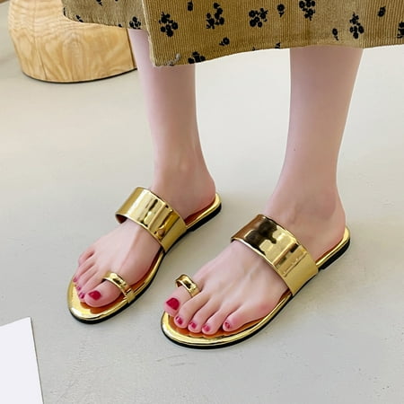 

〖Yilirongyumm〗 Gold 41 Sandals Women Ladies Fashion Summer Solid Color Flip Flops Flat Casual Beach Sandals