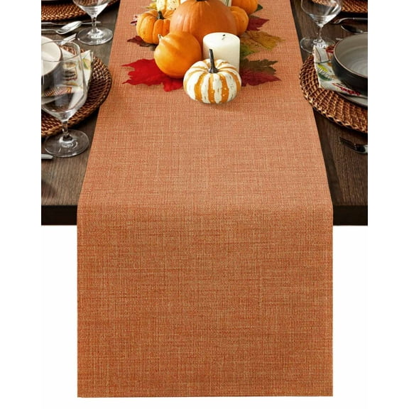 Fall Table Runner Thanksgiving Orange Linen Table Runners Vintage Pure Color Cotton Linen Dresser Scarf Kitchen Dining Table Decor for Fall Holiday Party Decor 13x90 Inch