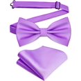 thumbnail image 1 of LAICAIW Mens Solid Color Double Fold Pre-tied Bow Tie and Pocket Square Set, 1 of 7