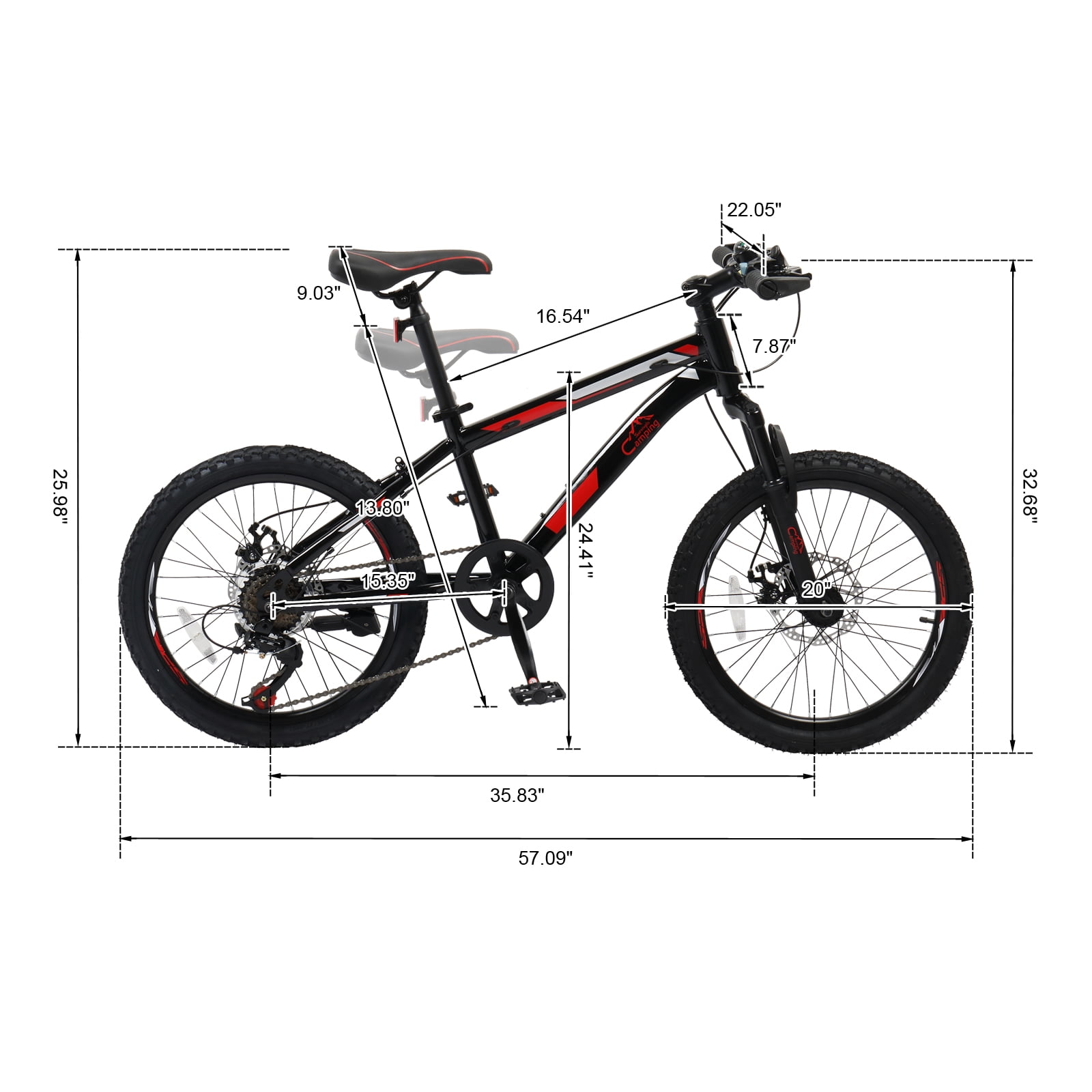 UBesGoo 20in 7 Speed Mountain Bike, Lightweight All Terrain Bicycle with Dual Disc Brakes, Suspension, Black Red
