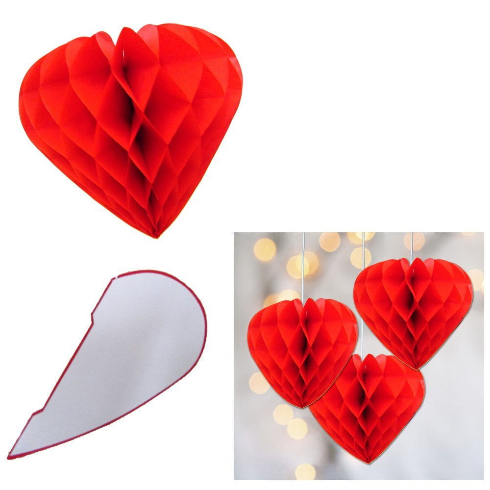 8" Red Valentine's Heart Honeycomb Tissue Paper Decoration 