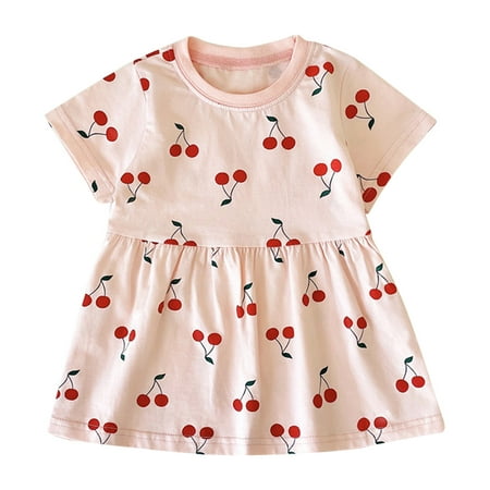 

TAIAOJING Toddler Baby Girls Dress Short Sleeve Fruits Prints Dance Party Princess Dresses