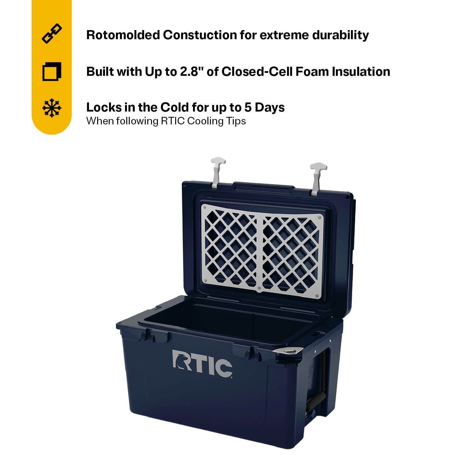 RTIC 45 QT Ultra-Tough Rotomolded Hard-Sided Ice Chest Cooler, Fits 60 Cans, Navy