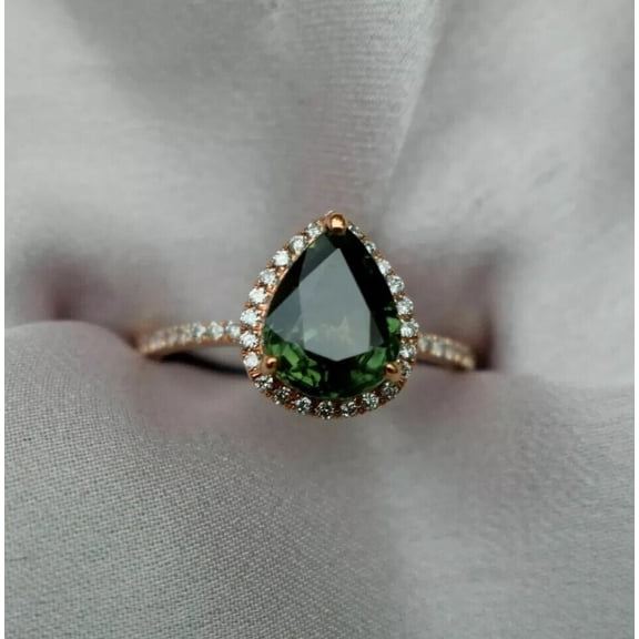 2Ct Pear Cut Lab-Created Green Emerald 14K Rose Gold Plated Women's Pretty Ring Size- 13.5