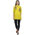 thumbnail image 2 of Phagun Women's 3/4 Sleeve Yellow Shirt Cotton Modal Rose Embroidered Tunic Top-4, 2 of 9