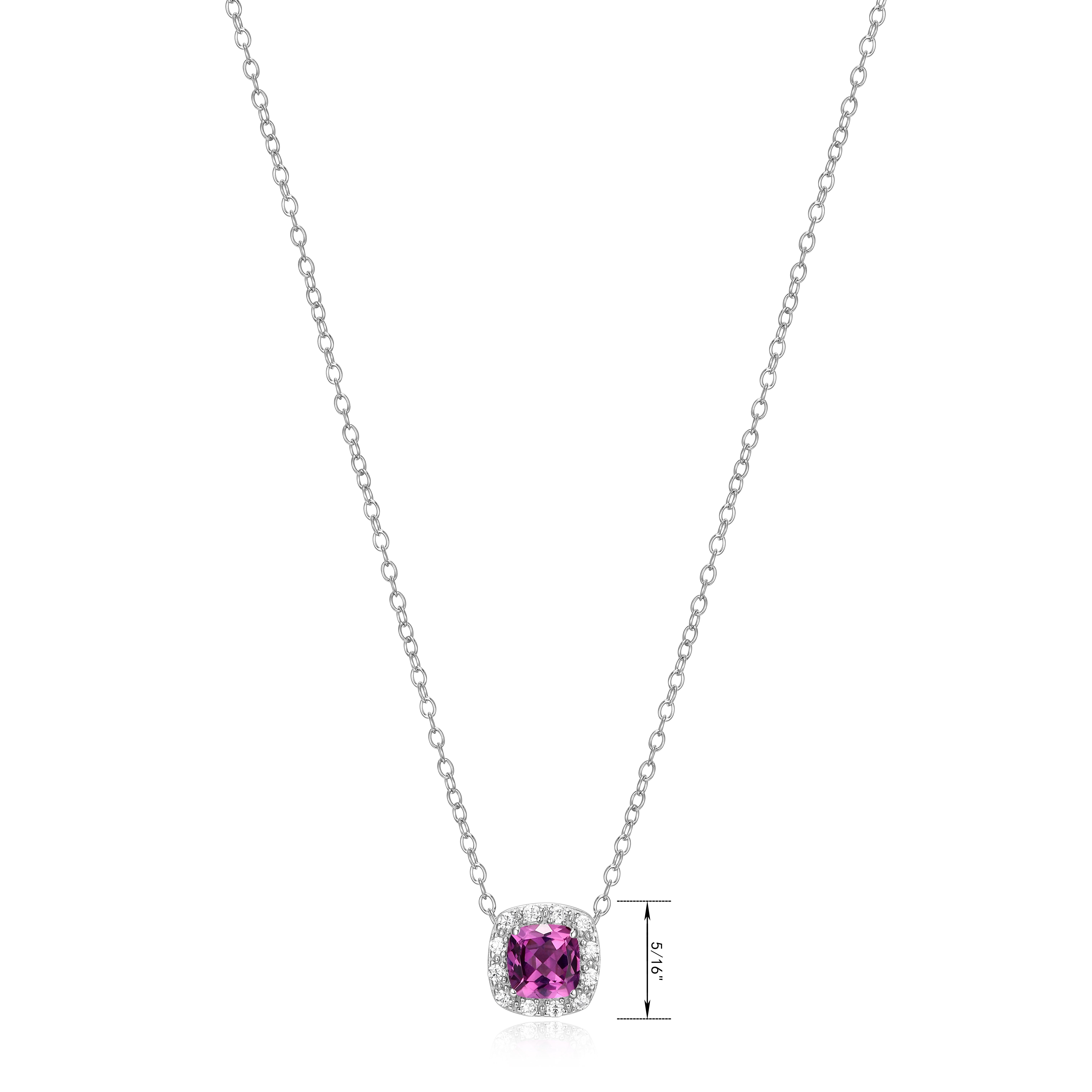 Forever Facets Created Pink Sapphire and CZ Necklace in Sterling Silver, Adult Female