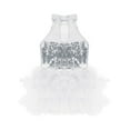 thumbnail image 6 of Zaldita Women's Glitter Sequins Leotard Tulle Tutu Skirted Bodysuit Ballroom Dance Cocktail Dress White S, 6 of 6
