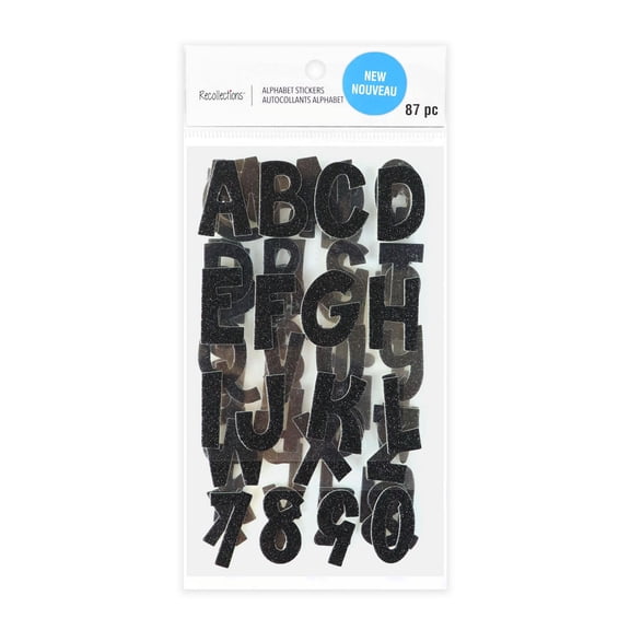 Recollections Black Glitter Alphabet Chipboard Stickers, 12 Pack