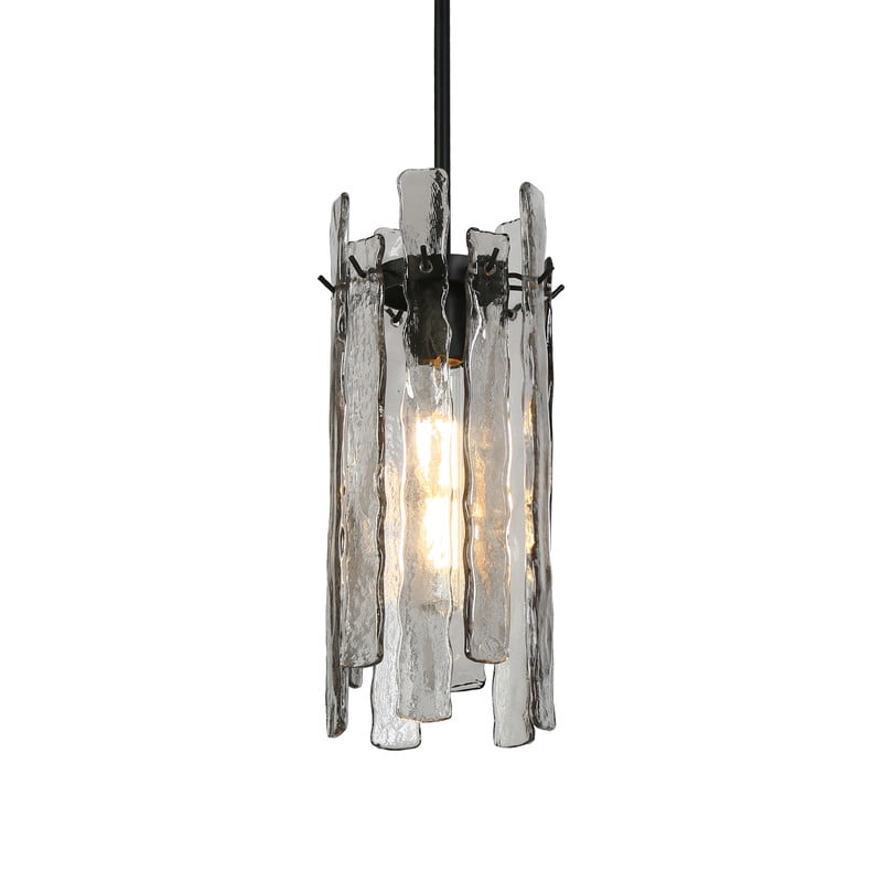 LNC 1-Light Matte Black and Gray Glass Modern/contemporary Art glass Cylinder Mini Hanging Pendant Light