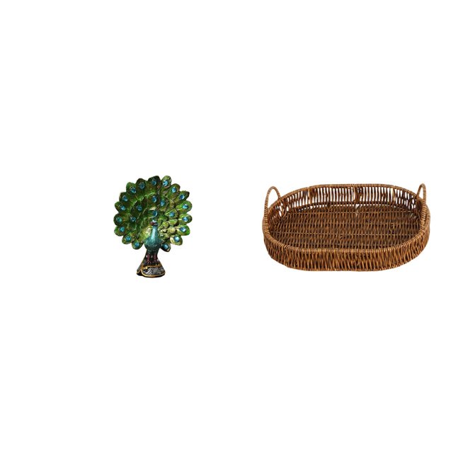 Elegante colección de esculturas de pavos reales y cestas de mimbre para dormitorio, oficina, sala de estar, cocina, organizador y decoración del
