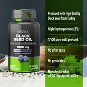ORZAX 1000 mg Black Seed Oil Organic Cold Pressed Capsules with 20mg Thymoquinone for Immune Support, Good Hair, Skin, and Joints (60 Soft Gel Capsules)