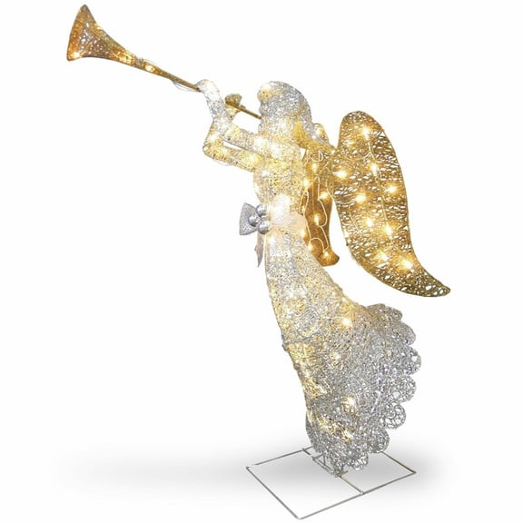 Pre-lit Artificial Christmas Decor, 1 Pc Lighted Angel with Trumpet, Outdoor Christmas Yard Decoration Sculpture Yard Art Holiday Winter Display, 11.8x9.84 Inch,White