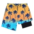 thumbnail image 3 of Favoffer Big Boys Swim Trunks Palm Tree Print Double Layer Quick Dry Breathable Elastic Waist Beach Shorts Knee Length Bottoms for Seaside Surfing Vacation Camping Outdoor Travel 5-15Y, 3 of 6