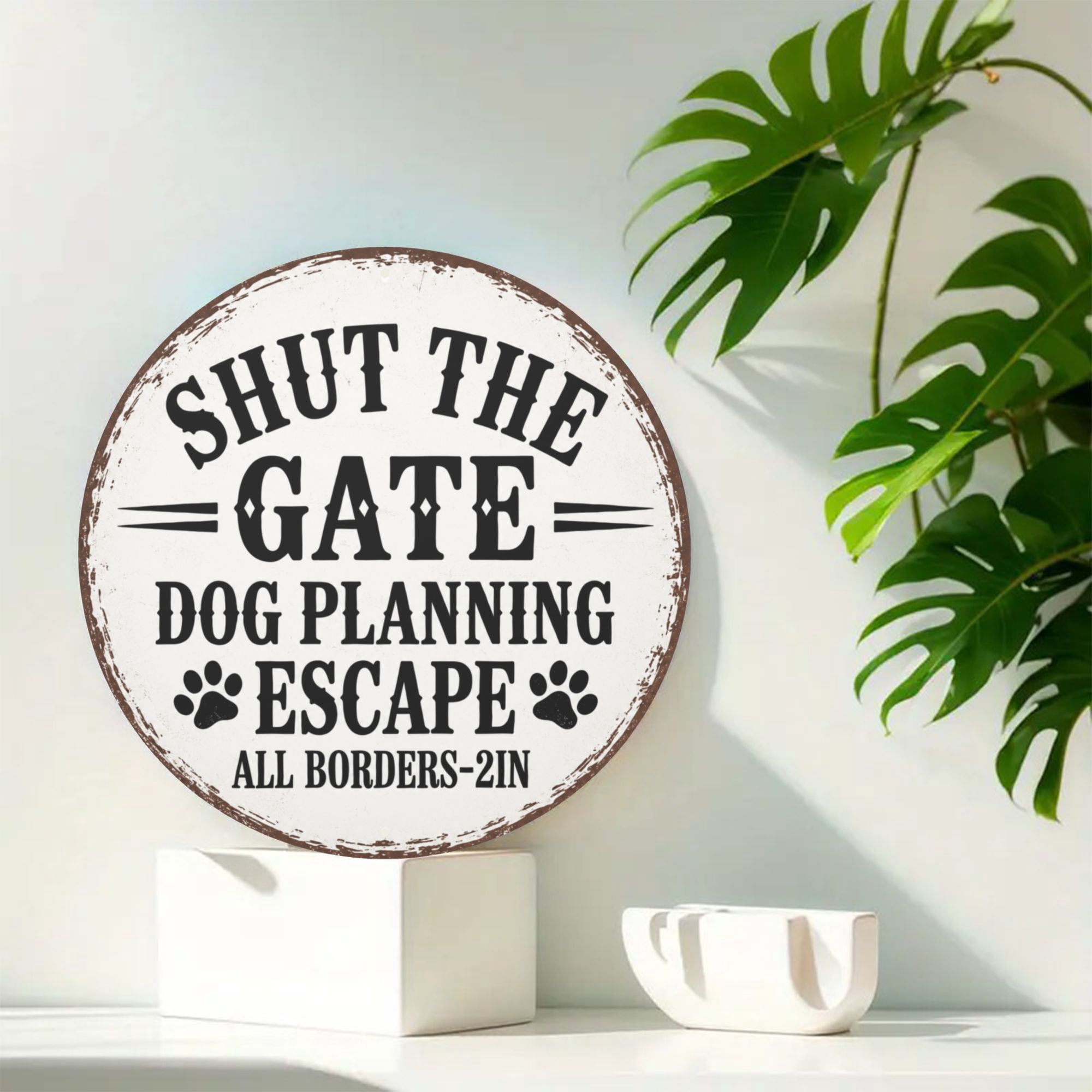 Dog Gate Warning Round Metal Tin Sign For Yard Fence Wall Decor 8x8 Inch Round