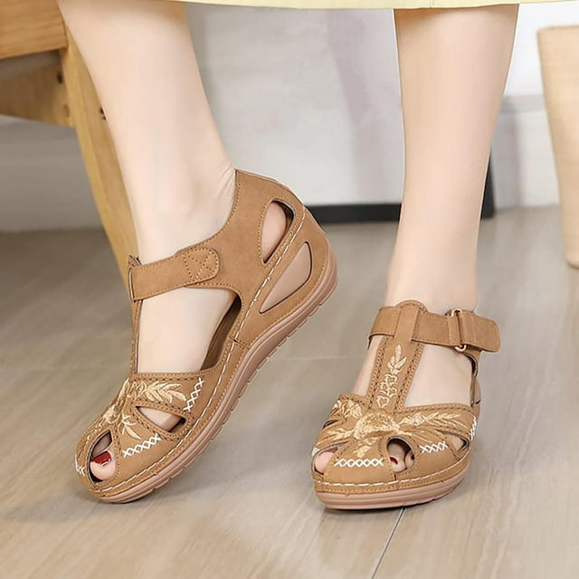 Sandalias de punta redonda con hueco en el tobillo cómodas para mujer y niña, zapatos de suela blanda Wmkox8yii nm1850