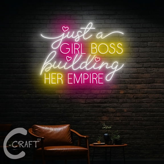 C-CRAFT Girl Boss Building Her Empire Neon Sign LED Light 20 inch for Women's Day Wall Art Decor
