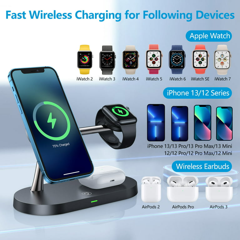  Magnetic Wireless Charging Station for Apple,2 in 1 Fast  Mag-Safe Wireless Charger Stand Foldable with QC3.0 Adapter,for iPhone 14  13 12 Pro Max Mini Plus,AirPods Pro/3/2,Mag-Safe Travel Charger : Cell  Phones