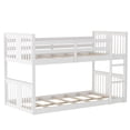 thumbnail image 3 of Harper & Bright Designs Twin Over Twin Bunk Bed with Built-in Ladders and Guardrail, Solid Wood Twin Size Floor Bunk Bed Frame, 3 of 10