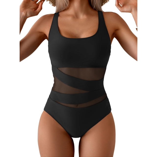 Traje de baño de una pieza B2prity con malla y control de abdomen, negro