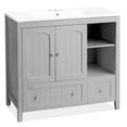 thumbnail image 2 of Without Basin Grey MDF spray paint double door double drawer with decorative strips bathroom cabinet 91*46*82cm, 2 of 14