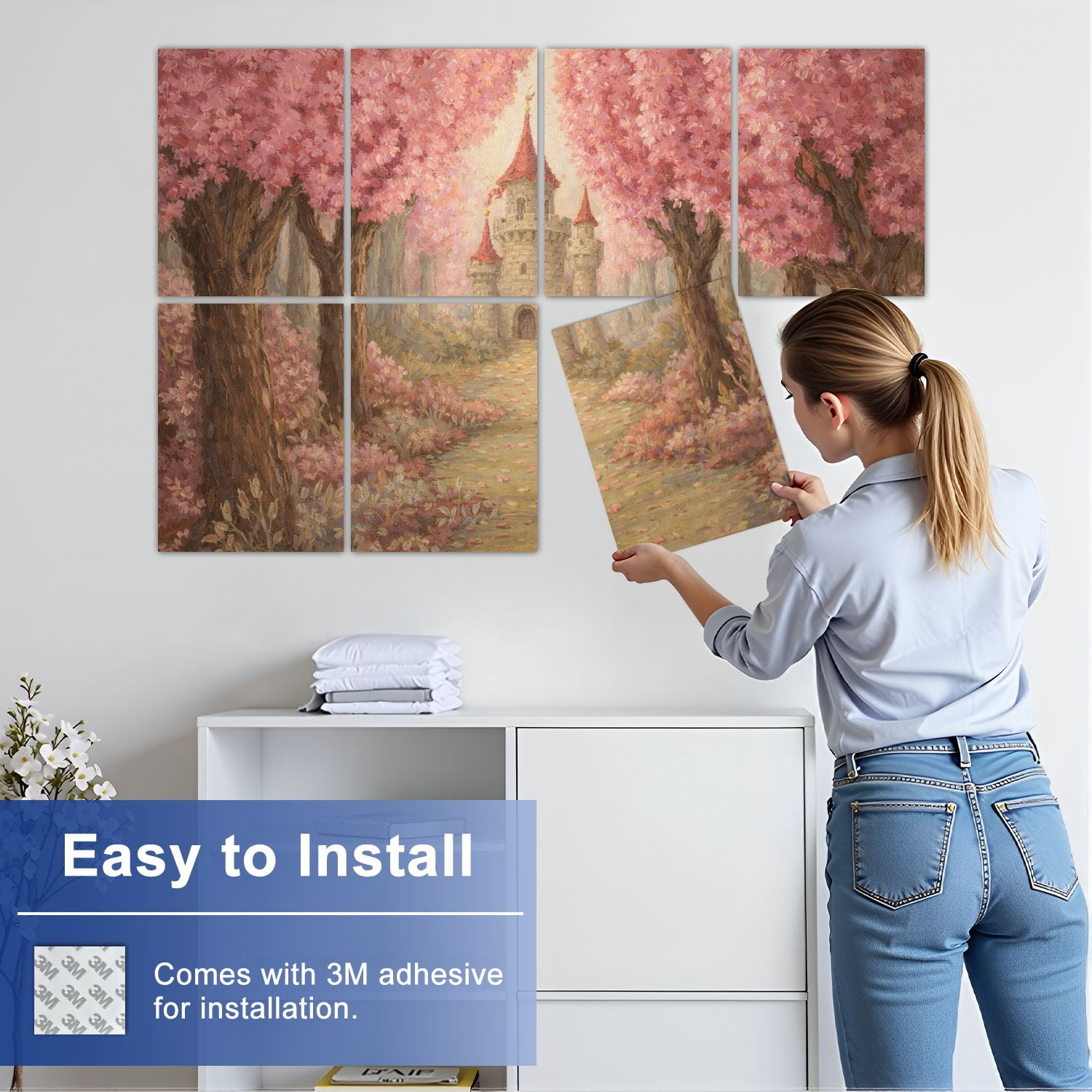 Rustic Farmhouse 8 Pack Art Acoustic Panels Sound Absorbing Fantasy landscape magic fairy tale princess castle Decorative Soundproof Wall Panels Self Adhesive for Nursery Game Room Bedroom 48"x32"