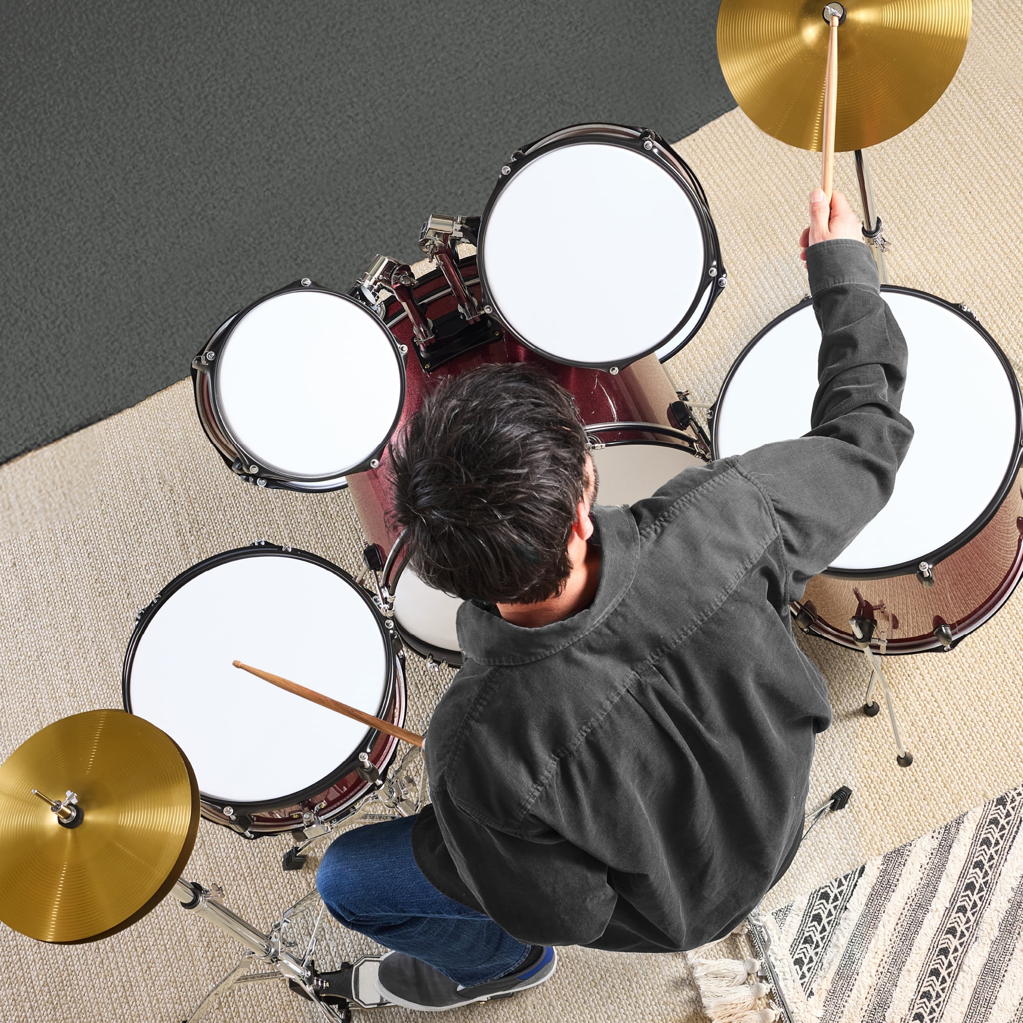 Best Choice Products 5-Piece Beginner Drum Set w/ Snare, Bass, Toms, Cymbal, Hi-Hat, Sticks, Drum Pedal - Red