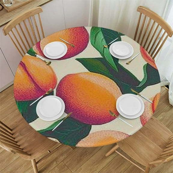 Patifu Peaches Leaves Book Round Tablecloth, Stain-Resistant & Washable, Ideal for Indoor/Outdoor Restaurants, Weddings, Parties, Waterproof, Outdoor Fitted 31"-35