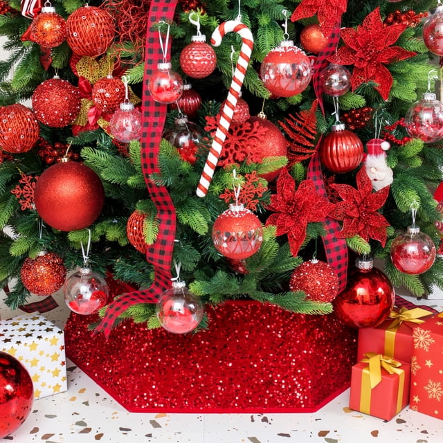 Collar para árbol de Navidad con lentejuelas, 85 cm, color rojo vino