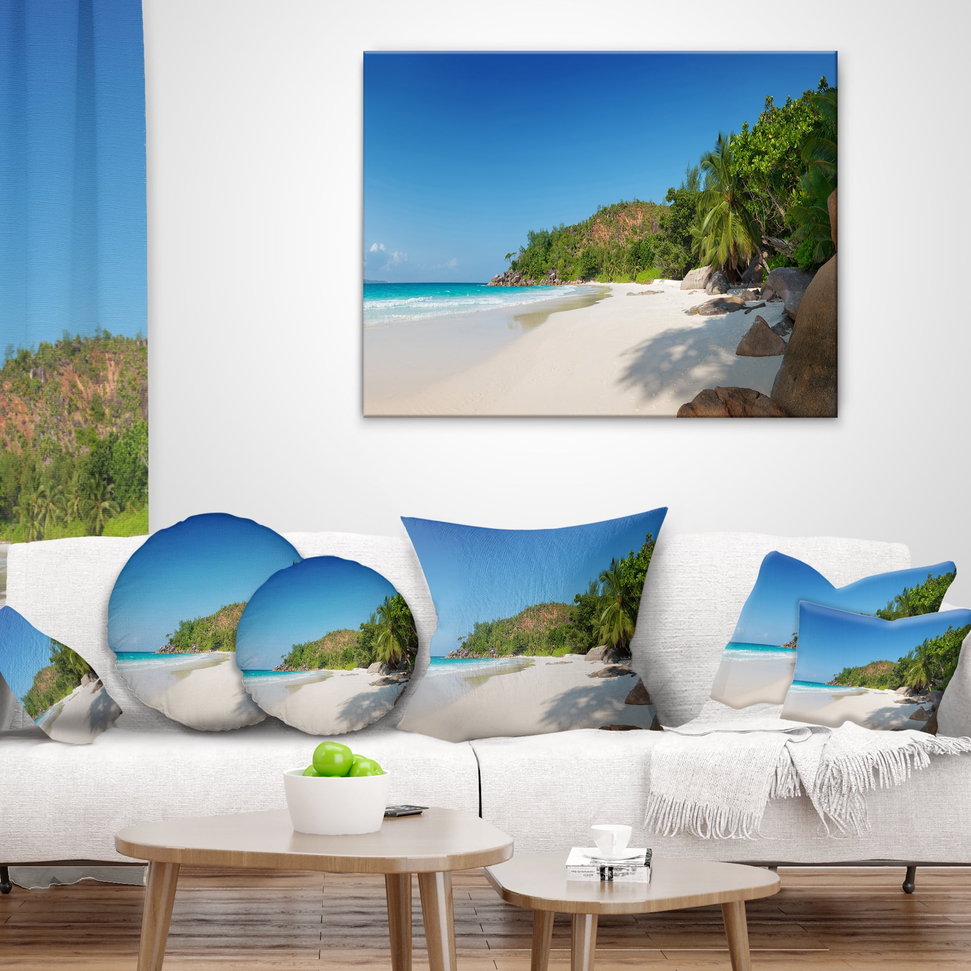 Designart Anse Georgette Beach Light Blue - Seascape Throw Pillow - 18x18