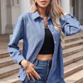 thumbnail image 4 of Lovskoo Long Sleeve Shirts for Women Corduroy Button Down Shirt Casual Solid Color Fall Spring Loose Shirt Tops Blouse Blue, 4 of 5