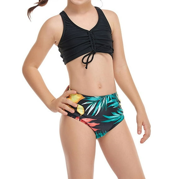 Odeerbi 2-12 Years Kids Girls Summer Beach Bikini Swimsuit Hawaiian Beachwear V-Neck Swimwear Bathing Suit