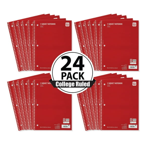 Pen+Gear College Rule Red 1 Sub Notebook, 8"x10.5, 70 Sheets Each (24 Pack), New