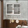 thumbnail image 3 of 24.8"Glass Door Vintage Double Door Wall Cabinet with Three Tiers of Storage with Towel Rack, for Bathroom, Kitchen,Dining Room, White Washed, 3 of 12