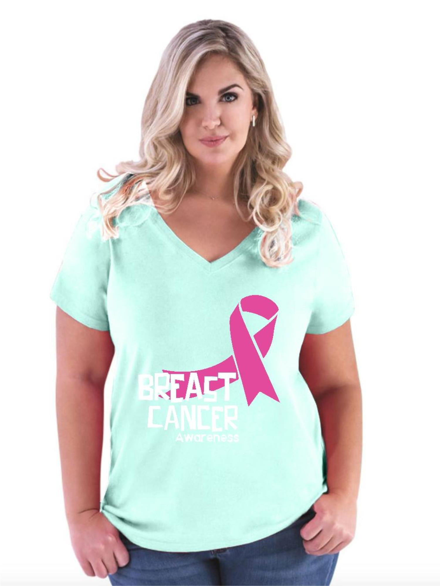 IWPF - Womens and Womens Plus Size Breast Cancer Awareness Curvy V-Neck ...