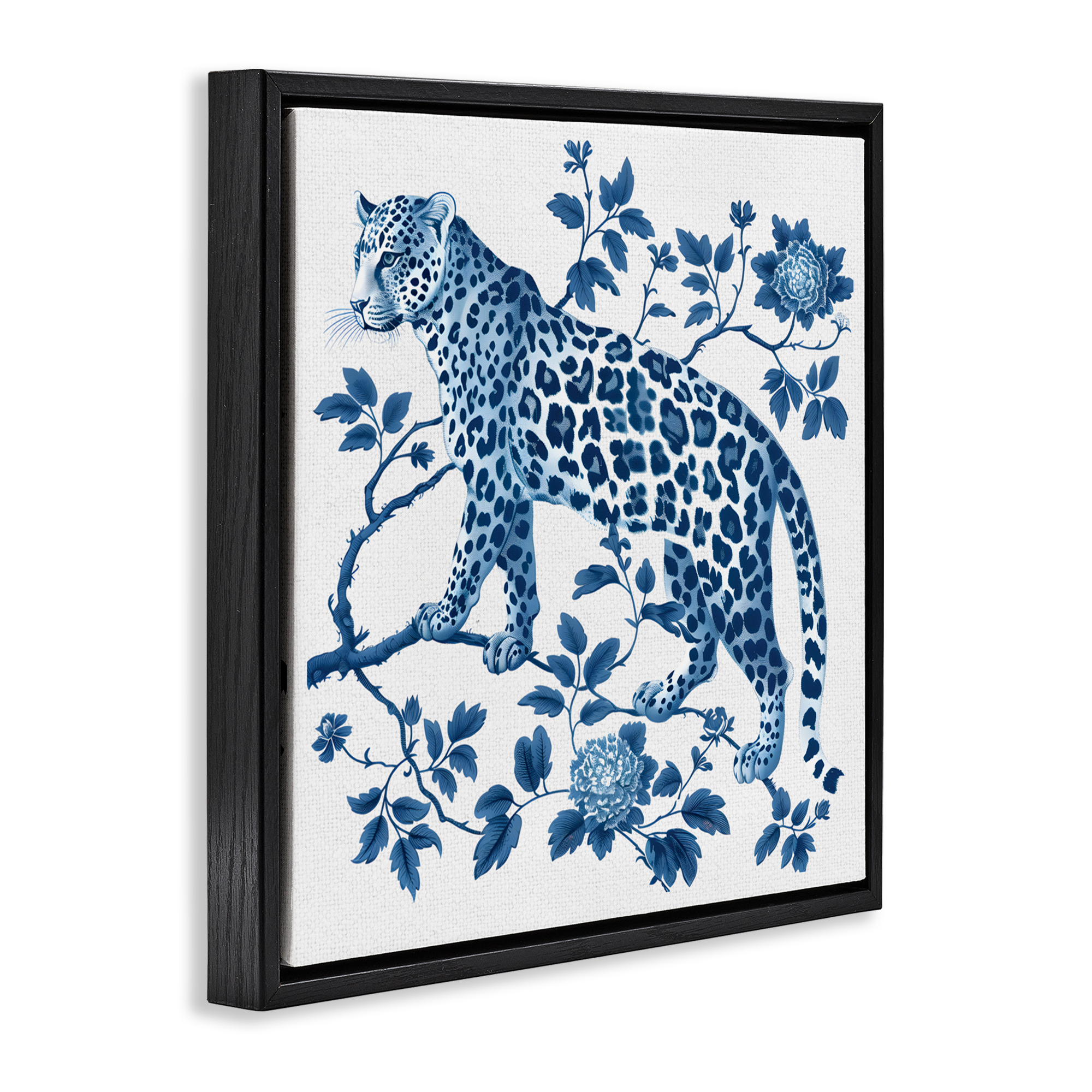 Traditional Ornate Floral Leopard Black Framed Floater Canvas Wall Art, design by Lettered and Lined