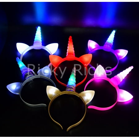 12 Light Up Unicorn Headbands Flashing Ears Costume Horn Kids Magical Recuerdos Unicornio