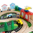 Hey! Play! Wooden Train Set & Table for Kids Complete Set with 75