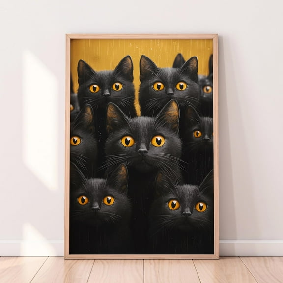 Black Cats Art – Mysterious Feline Wall Print, Gothic Moody Cat Aesthetic, Wall Art, Modern Wall Decor, 8x12 UNFRAMED