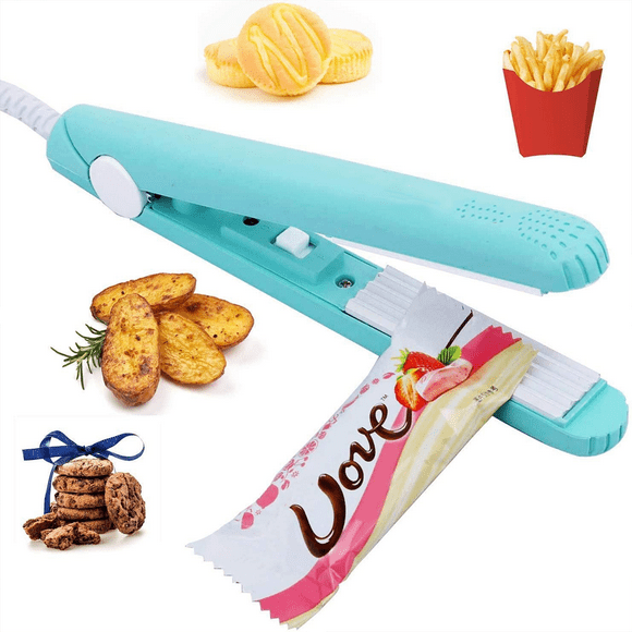 Mini Bag Sealer Heat Seal Kitchen Gadgets, Food Sealer Bag Re-sealer for Food Storage, Handheld Heat Sealer for Chips Bag, Foil Bag, Mylar Bags, Color Street Nails Strips with Storage Case -Blue