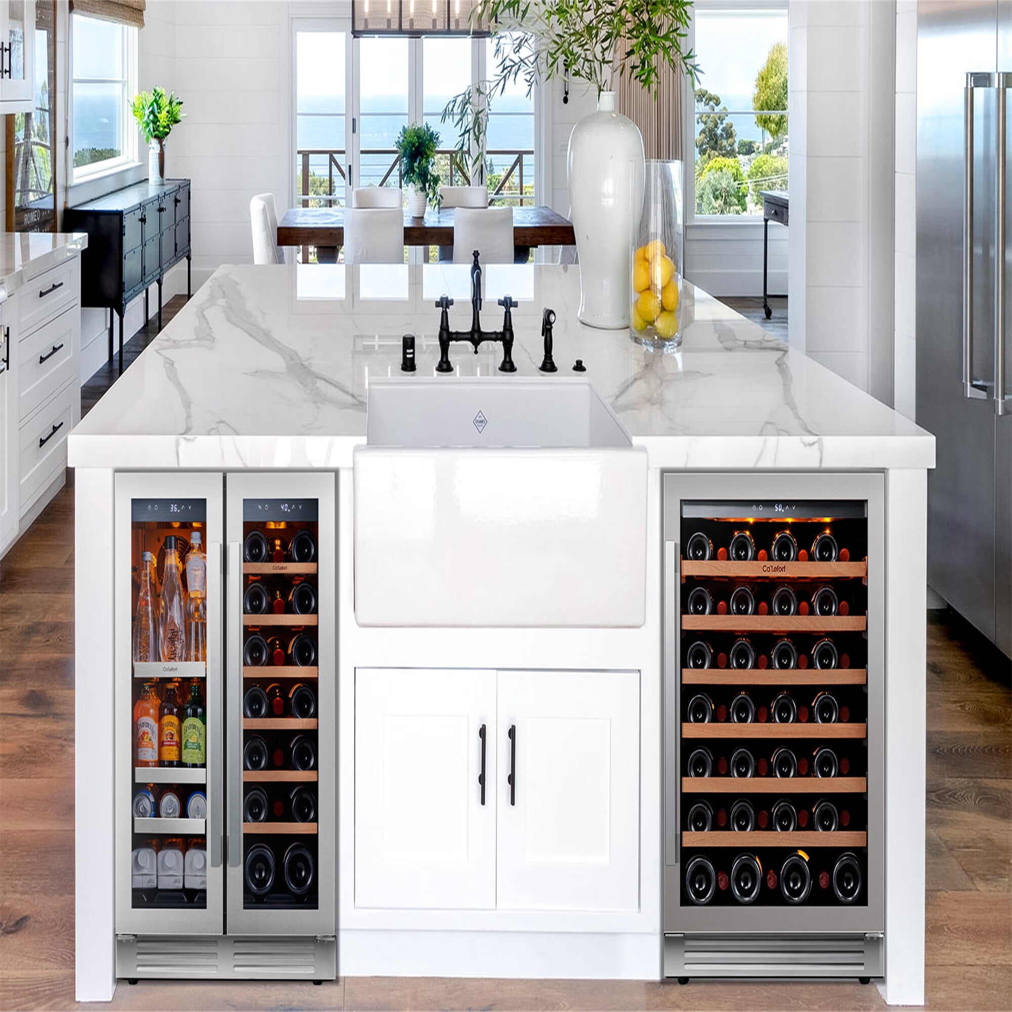 Ca'Lefort Wine Cooler Beverage Refrigerator, Hold 60 Cans and 74 Bottles Dual Zone Wine Fridge Freestanding & Built-in with Stainless Steel frame for Kitchen Office