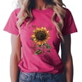 thumbnail image 2 of vigerkar Women's Sunflower Graphic T-Shirts Boho Wildflowers Tee Tops Summer Vintage Short Sleeve Casual Holiday Tops (Hot Pink, M), 2 of 5